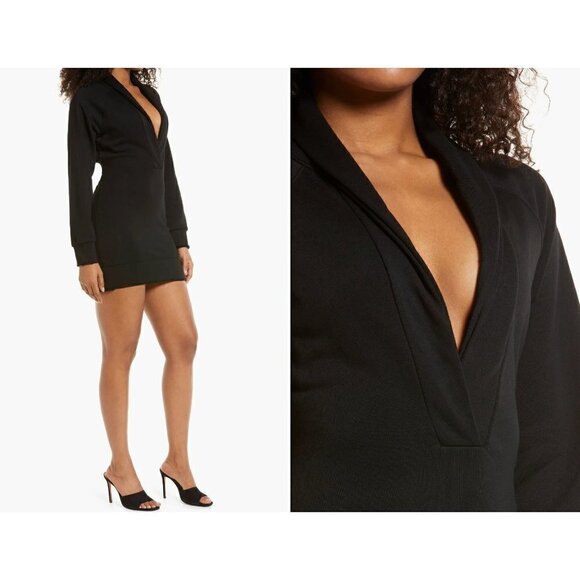 NWOTD Naked Wardrobe Size L Shawl Collar Long Sleeve Minidress Black - Picture 5 of 14